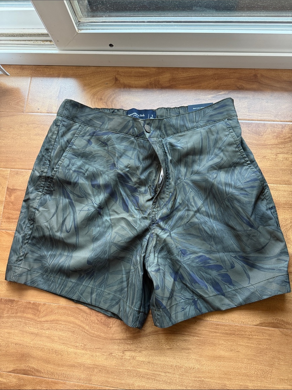 Abercrombie & Fitch Olive Green Botanical Print Swim Shorts